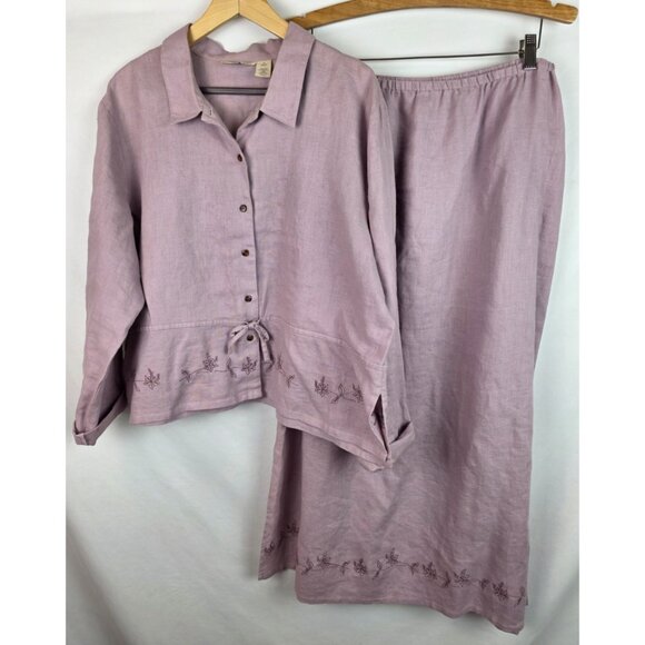 J. Jill Tops - J.Jill Womens Outfit Size XL Missy Purple Linen Long Sleeve Top & Skirt Set